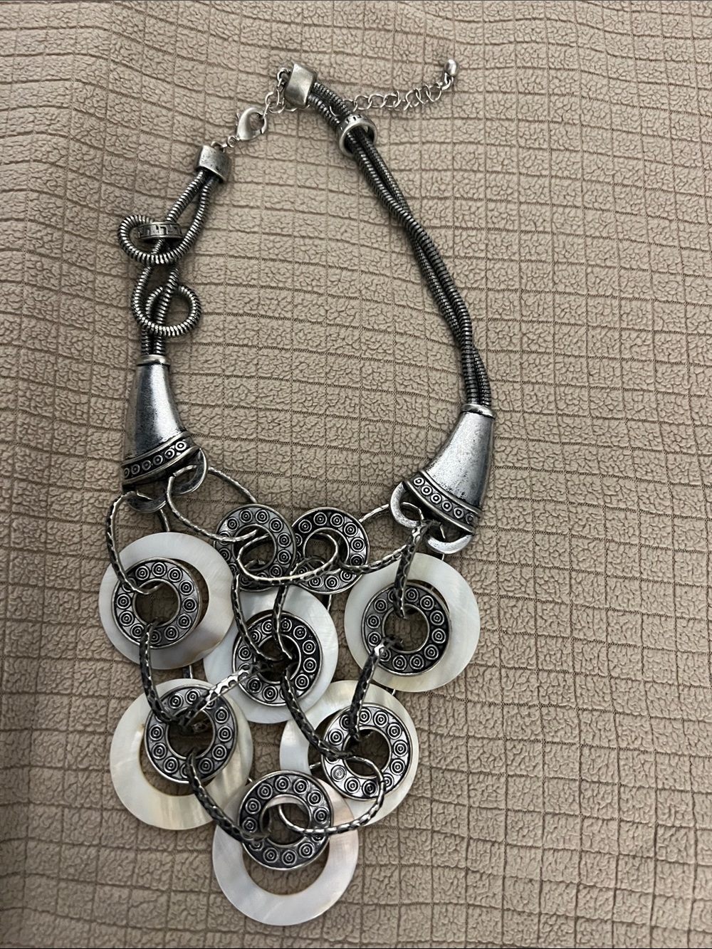 Boho Silver & White Statement Necklace